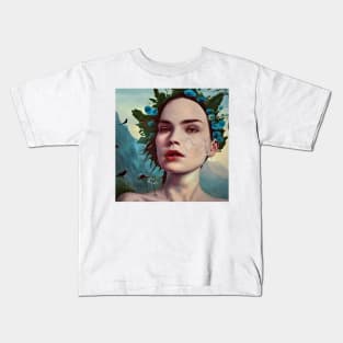 Portrait of pretty young  face with  some flowers Kids T-Shirt